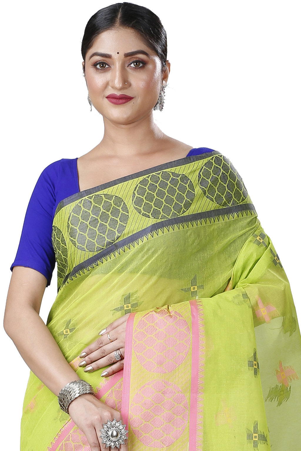 Green Pure Cotton Ananda Tant Saree (1077)